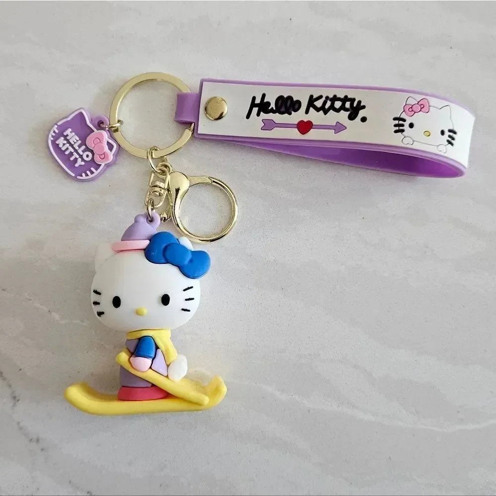 Hello Kitty Skiing Keychain with Blue and Pink Accents